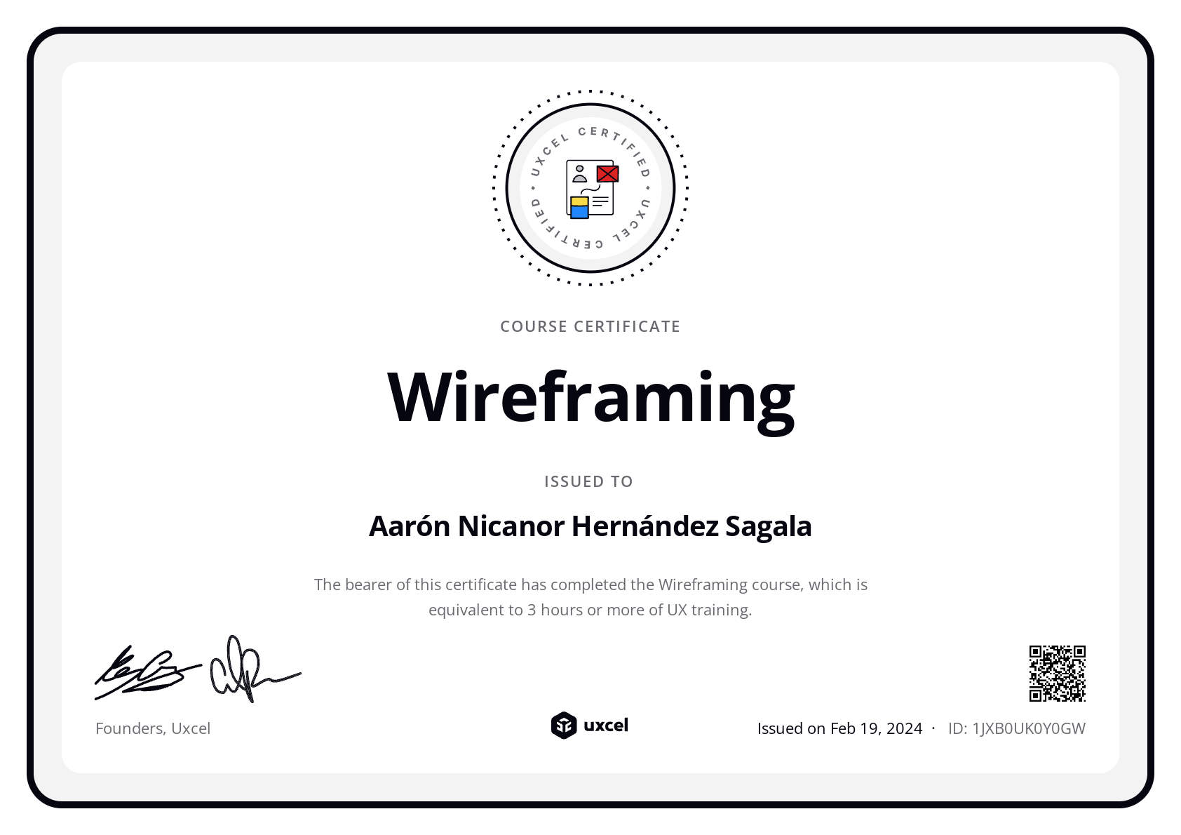 Aarón Nicanor Hernández Sagala's certificate